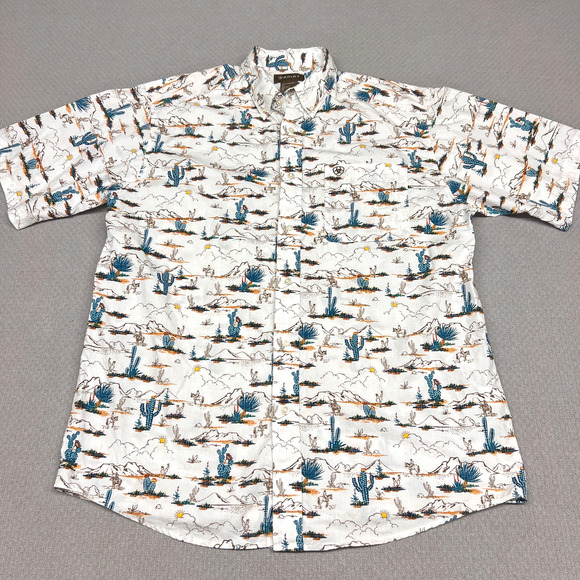 Ariat Shirt Mens Large Short Sleeve Button Down Hawaiian Cactus Western Casual - Picture 1 of 9